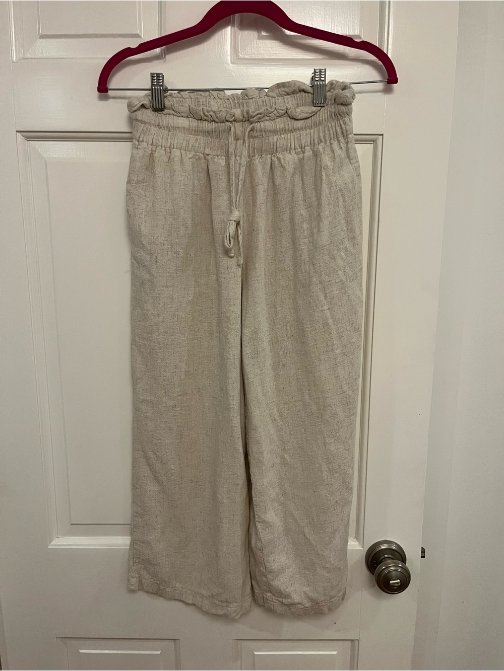 NWOT- Petal & Pip Relaxed Drawstring Linen-Blend Wide Leg Pants - Cream